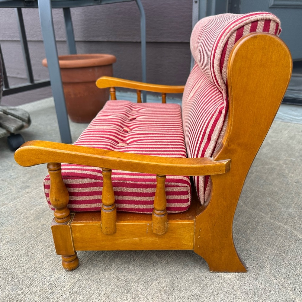 Mid-Century Modern Country-Style Cushioned Wood Sofa for 18" Doll - Picture 5 of 12